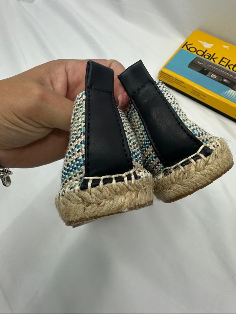 LOFT Ann Taylor Capote Espadrille Flats Navy Blue Multi Tweed Woven Cap Toe 7
